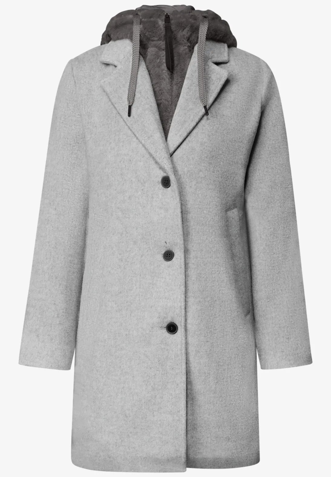 Wool Revers Coat w Fur Inlay - Cecil - 5