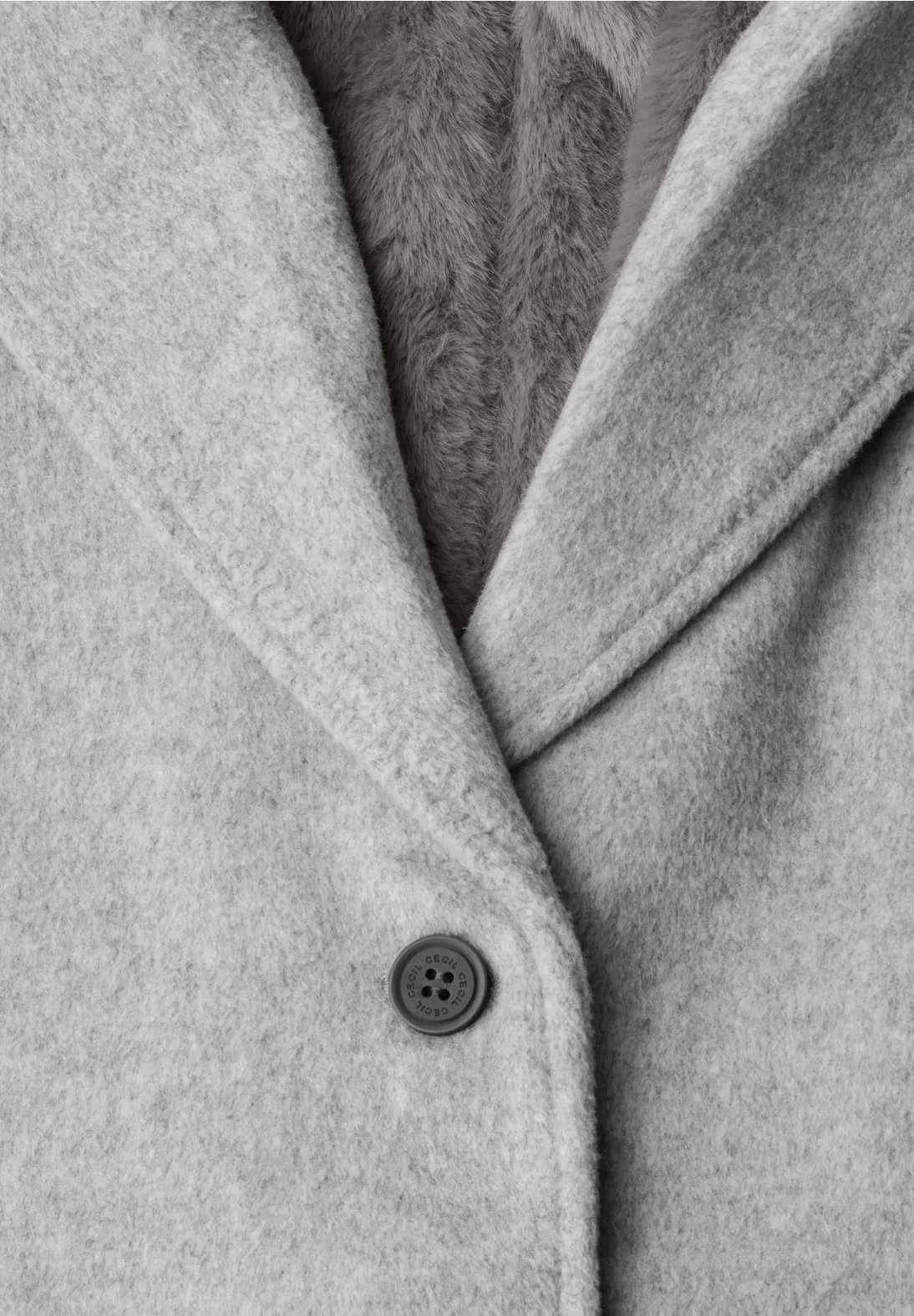 Wool Revers Coat w Fur Inlay - Cecil - 6