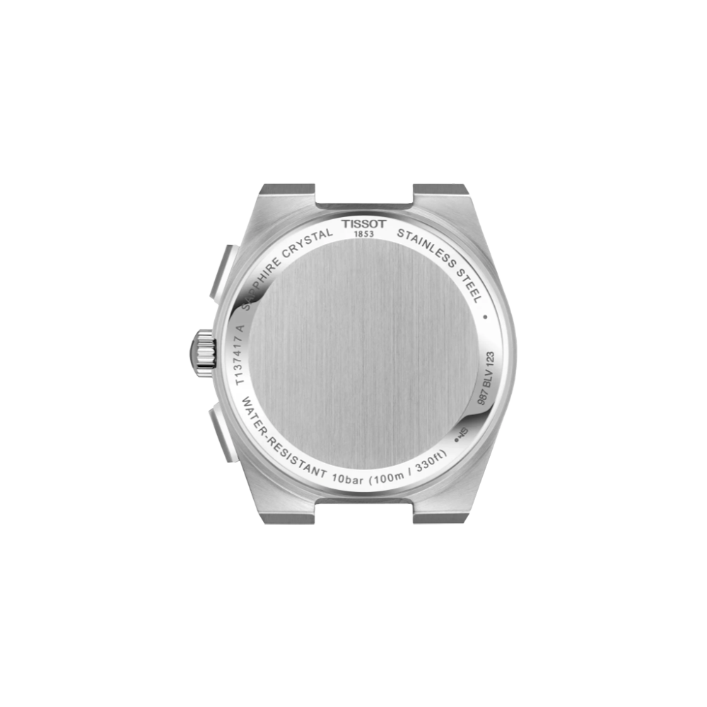 Tissot T137.417.11.031.00 PRX Chronograph 41 silver och rosé index baksida