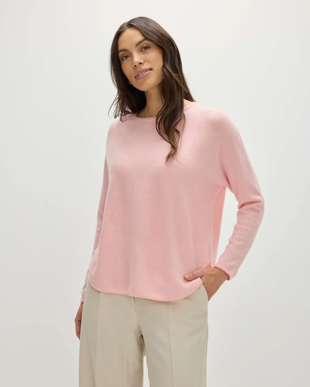 Kashmirjumper curved ljusrosa