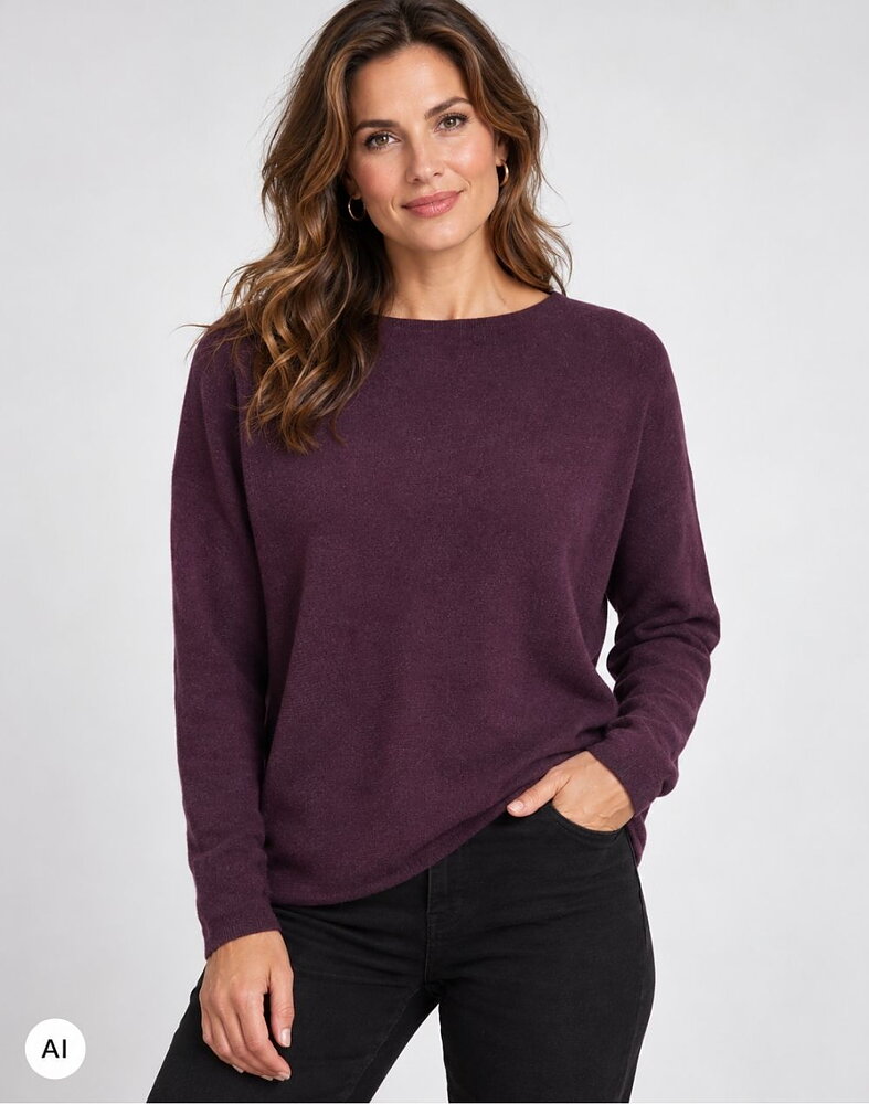 Kashmirjumper curved plommonlila