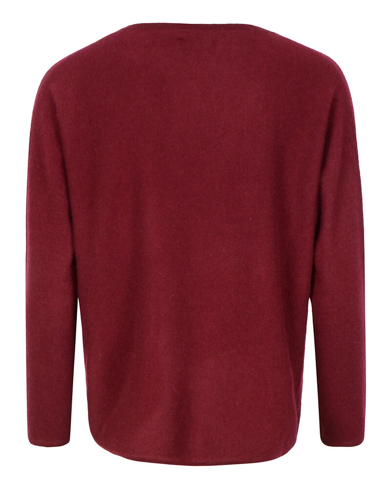 Kashmirjumper curved v-ringad vinröd