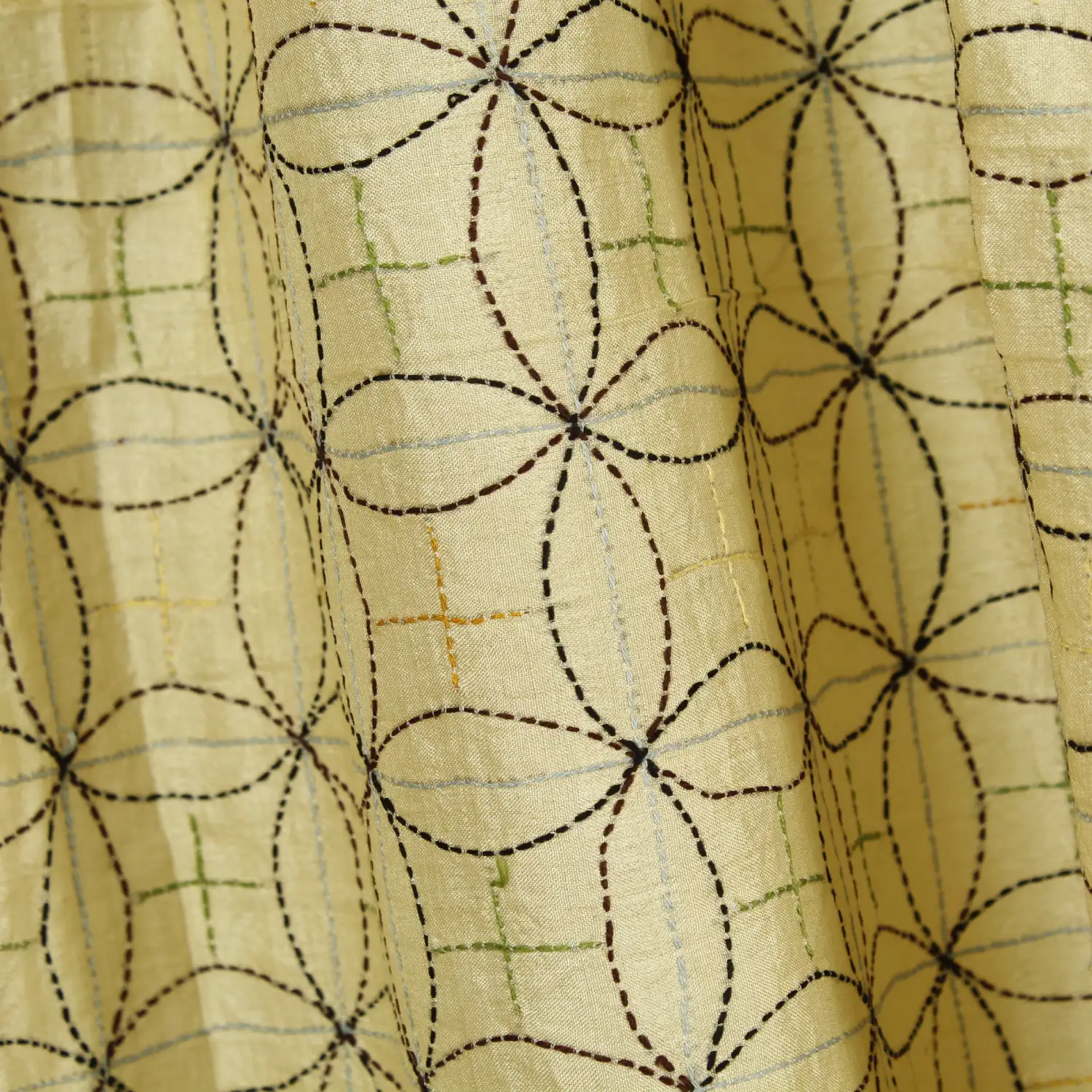 Handbroderad Indisk SidenSari Naturvit - 4
