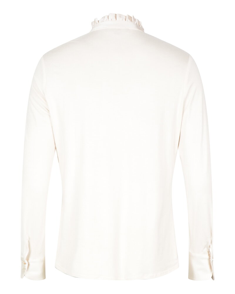 Blus Andria trikå volangkrage ljusbeige