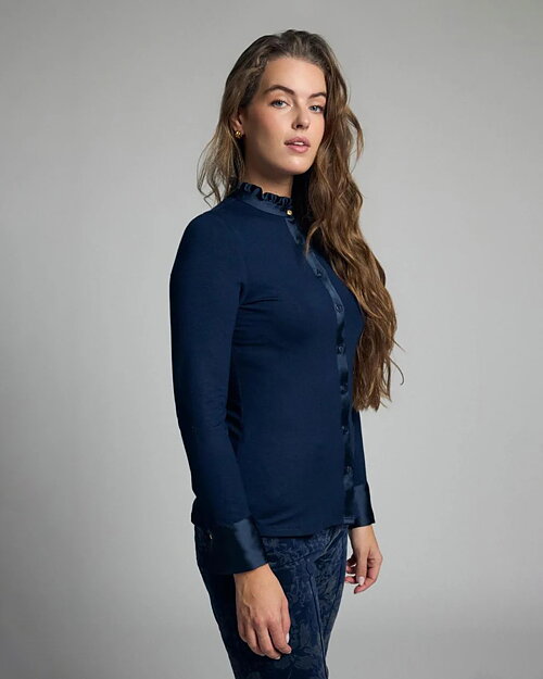 Blus Andria trikå volangkrage marinblå - 5