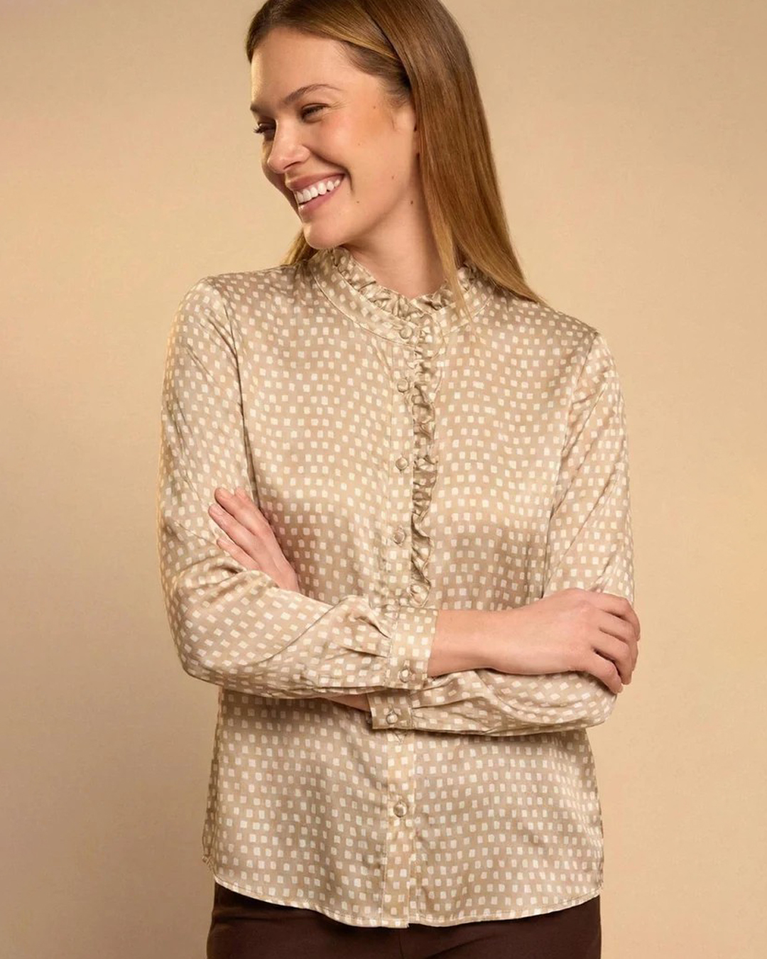 Blus Calafel mönstrad ljusbeige/offwhite - 3