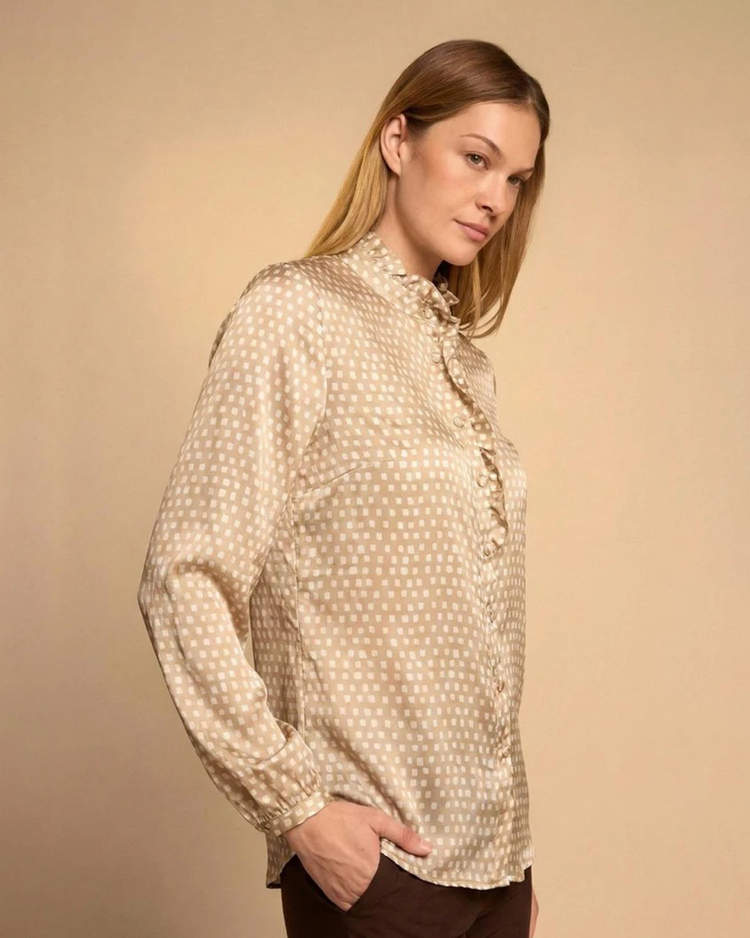 Blus Calafel mönstrad ljusbeige/offwhite - 4