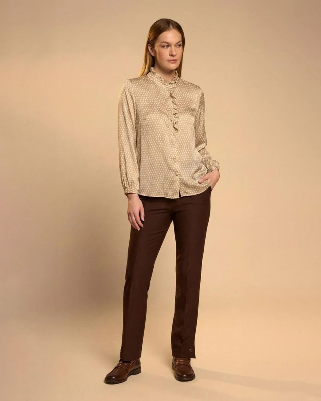 Blus Calafel mönstrad ljusbeige/offwhite - 5