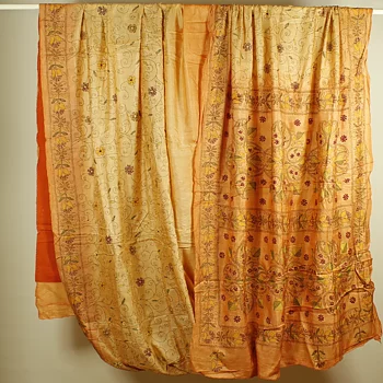 Handbroderad Indisk SidenSari Ljust Tegelorange