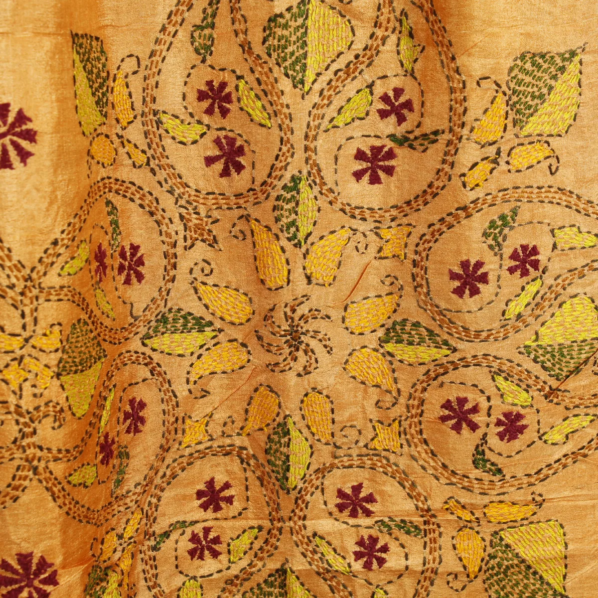 Handbroderad Indisk SidenSari Ljust Tegelorange - 2