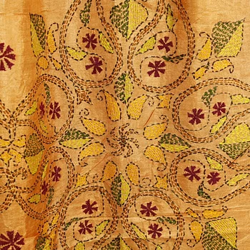 Handbroderad Indisk SidenSari Ljust Tegelorange