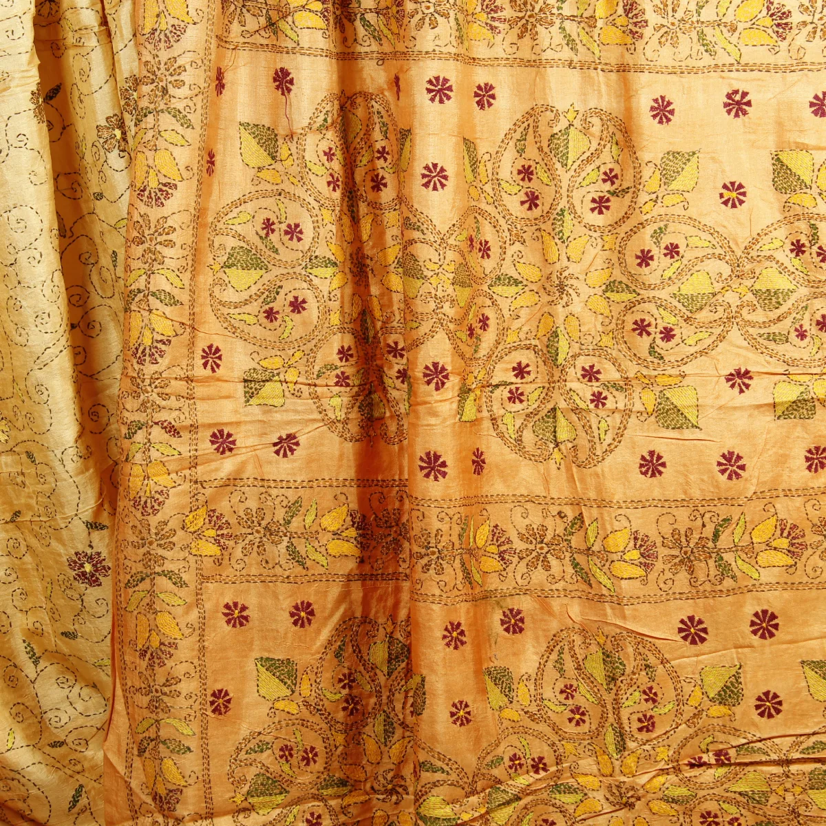 Handbroderad Indisk SidenSari Ljust Tegelorange - 5