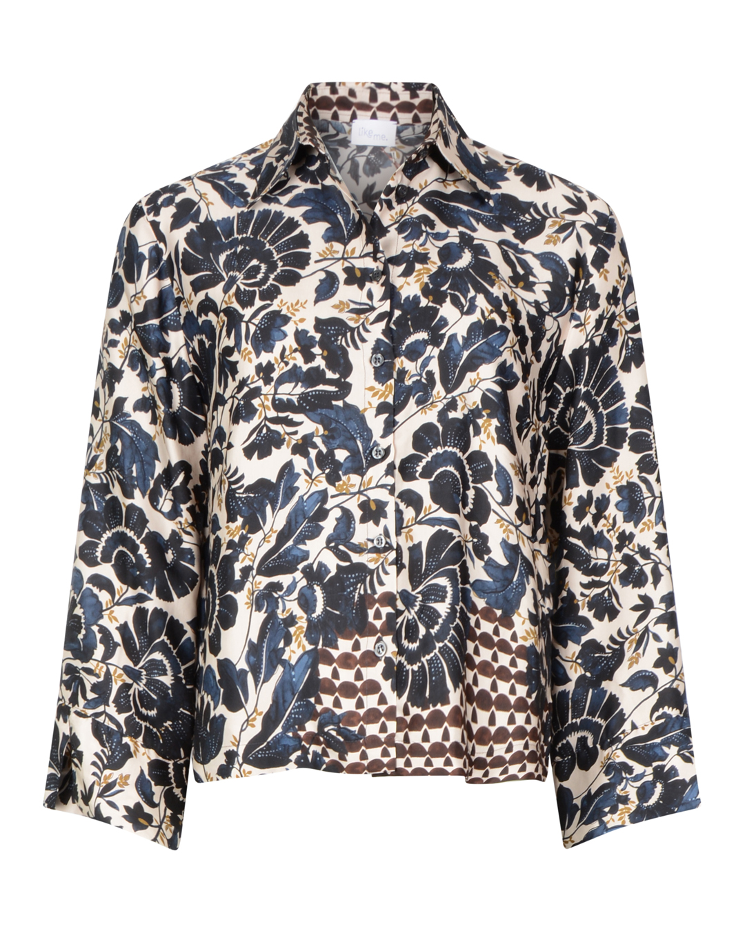 Skjortblus Fresko blommig blå/beige/brun - 5