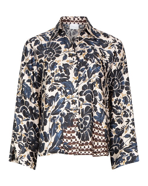 Skjortblus Fresko blommig blå/beige/brun - 5