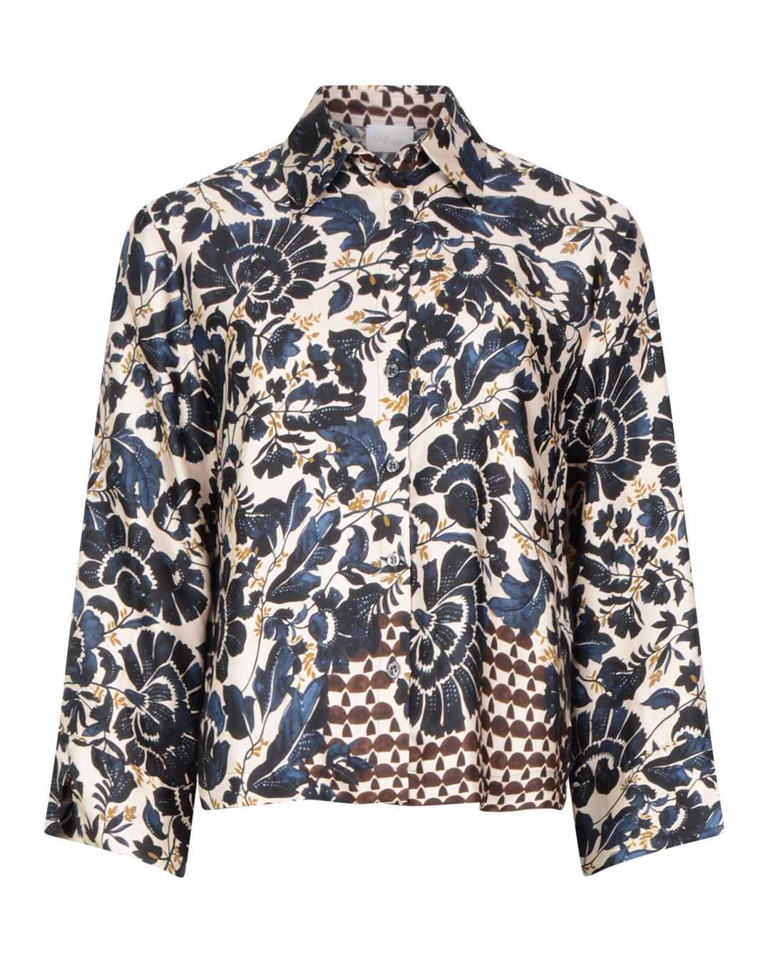 Skjortblus Fresko blommig blå/beige/brun - 3