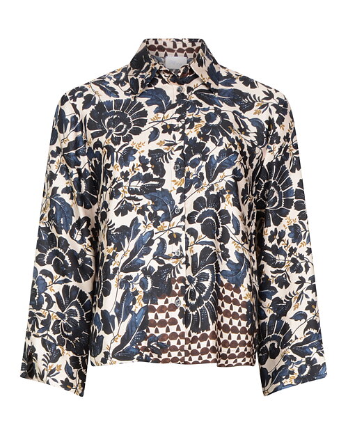 Skjortblus Fresko blommig blå/beige/brun - 3