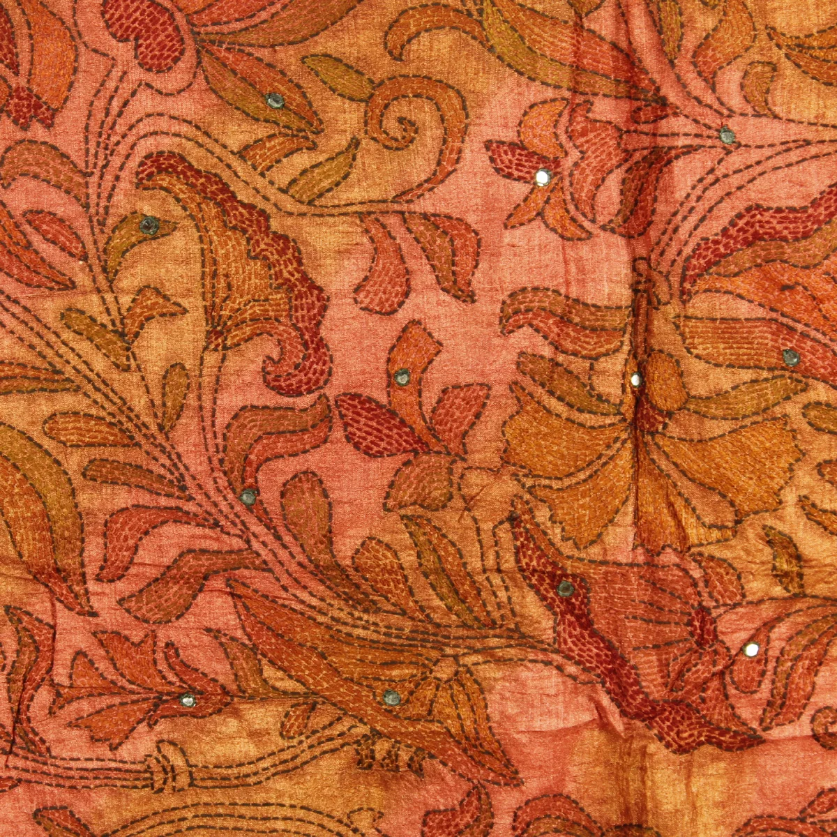 Handbroderad Indisk SidenSari Brunröd - 4