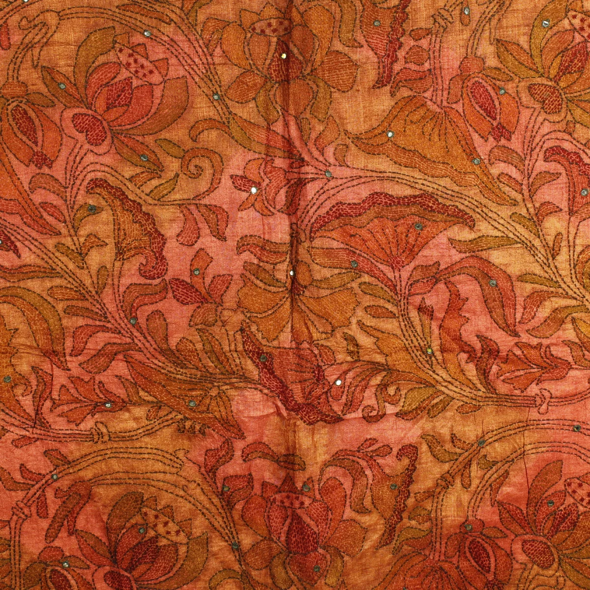 Handbroderad Indisk SidenSari Brunröd - 5
