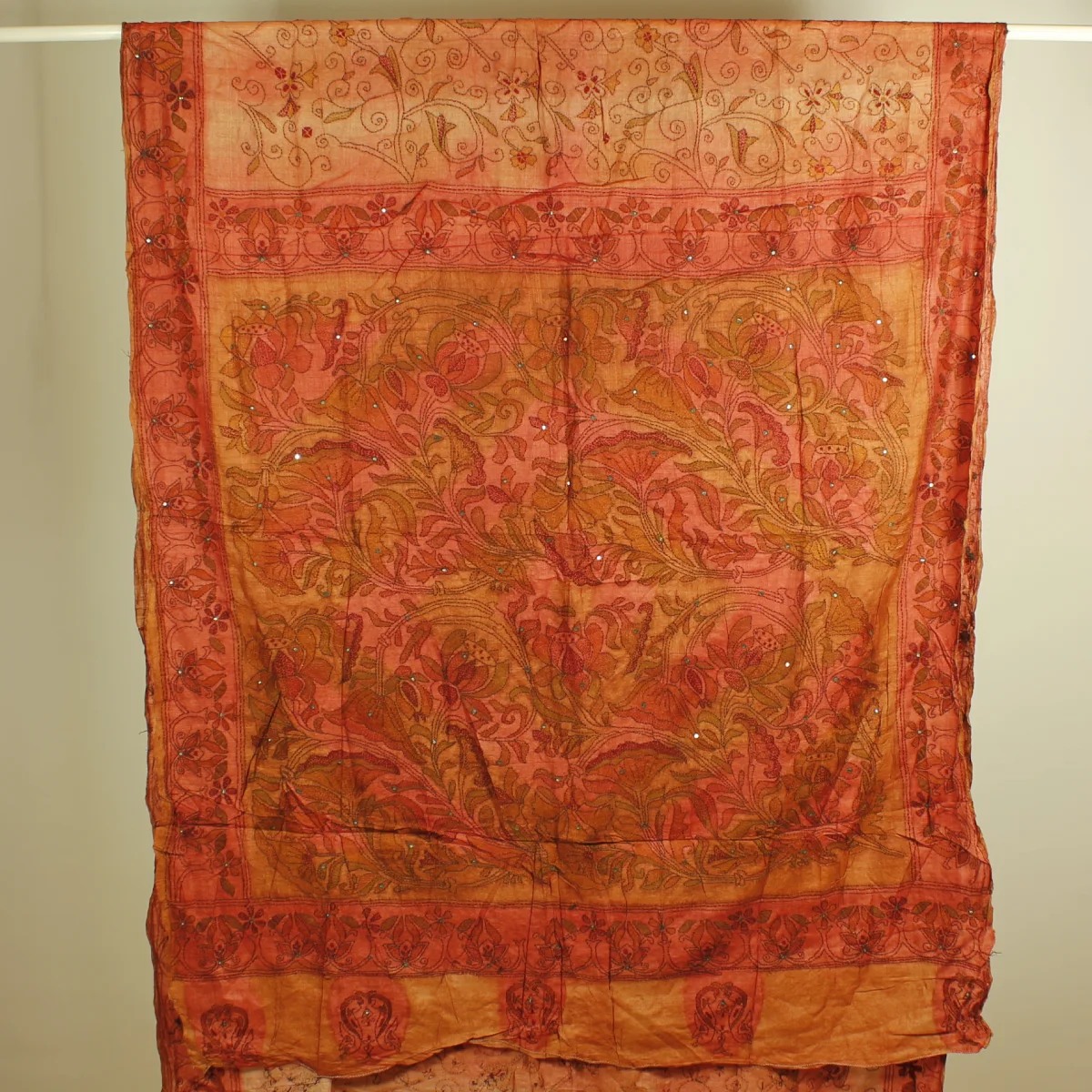 Handbroderad Indisk SidenSari Brunröd - 3