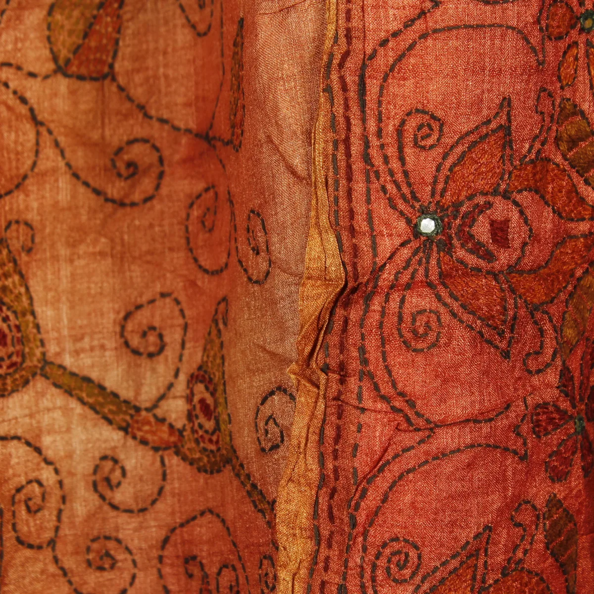 Handbroderad Indisk SidenSari Brunröd - 6