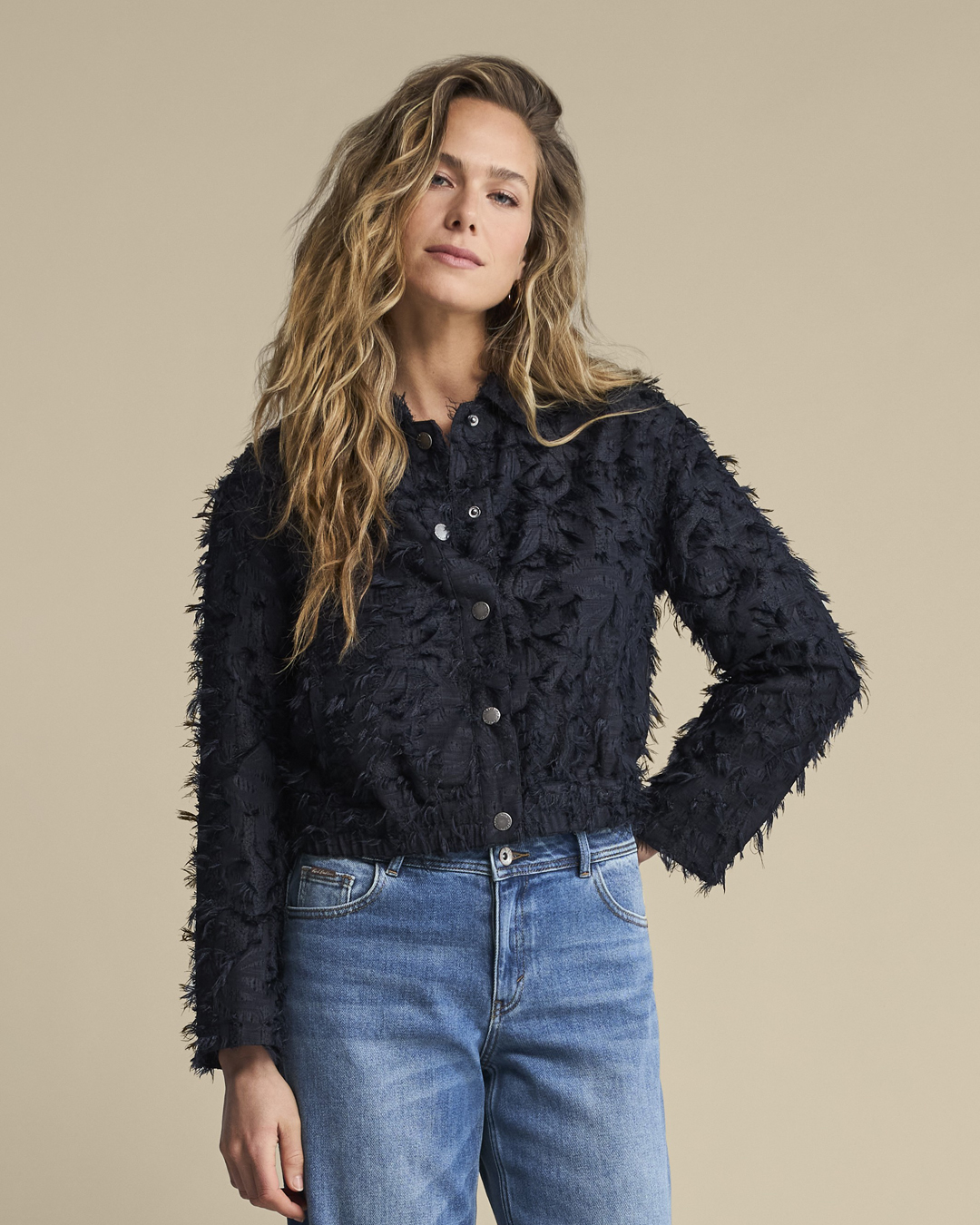 Jacka Bomber fringe marinblå