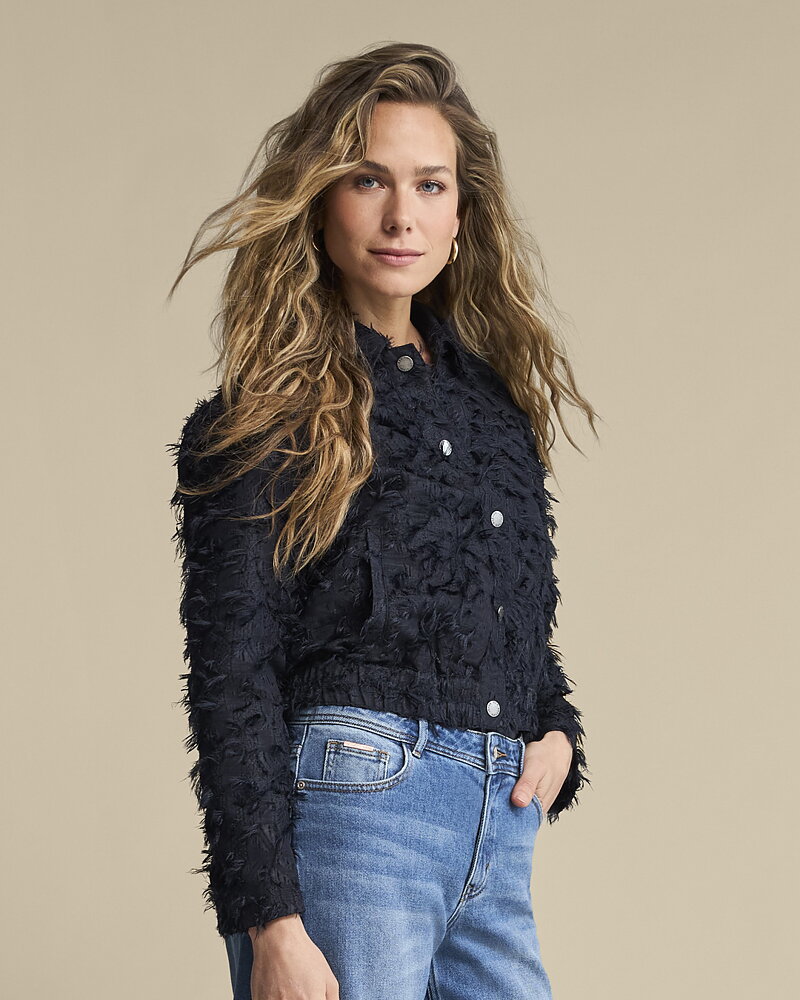 Jacka Bomber fringe marinblå