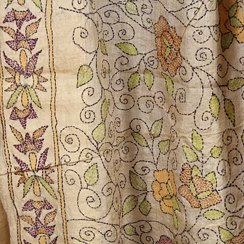 Handbroderad Indisk SidenSari Naturbeige