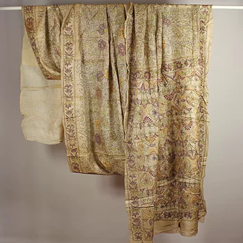 Handbroderad Indisk SidenSari Naturbeige