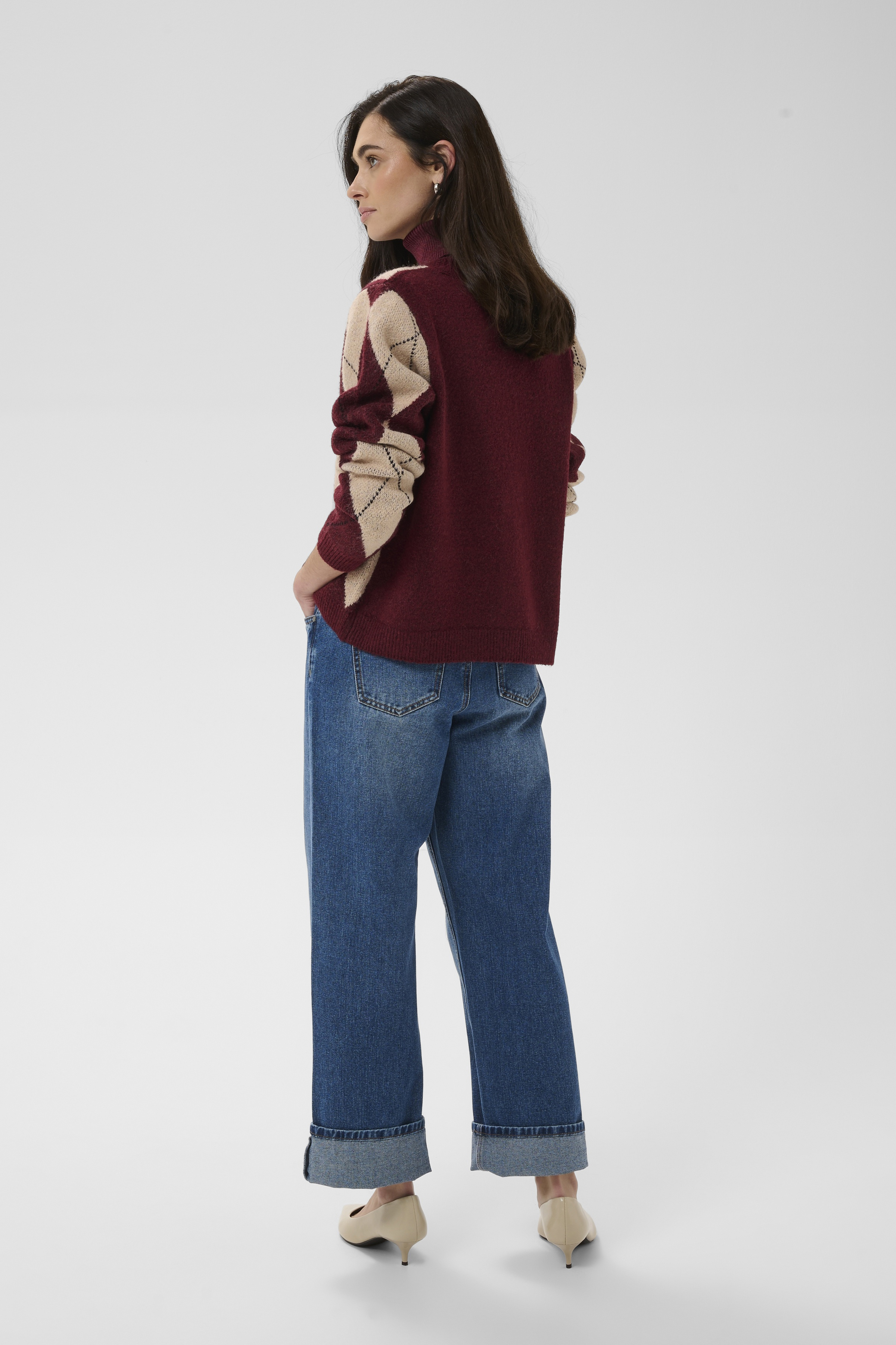CUargyle Cardigan Burgundy Vinröd kofta med argylemönster - 5