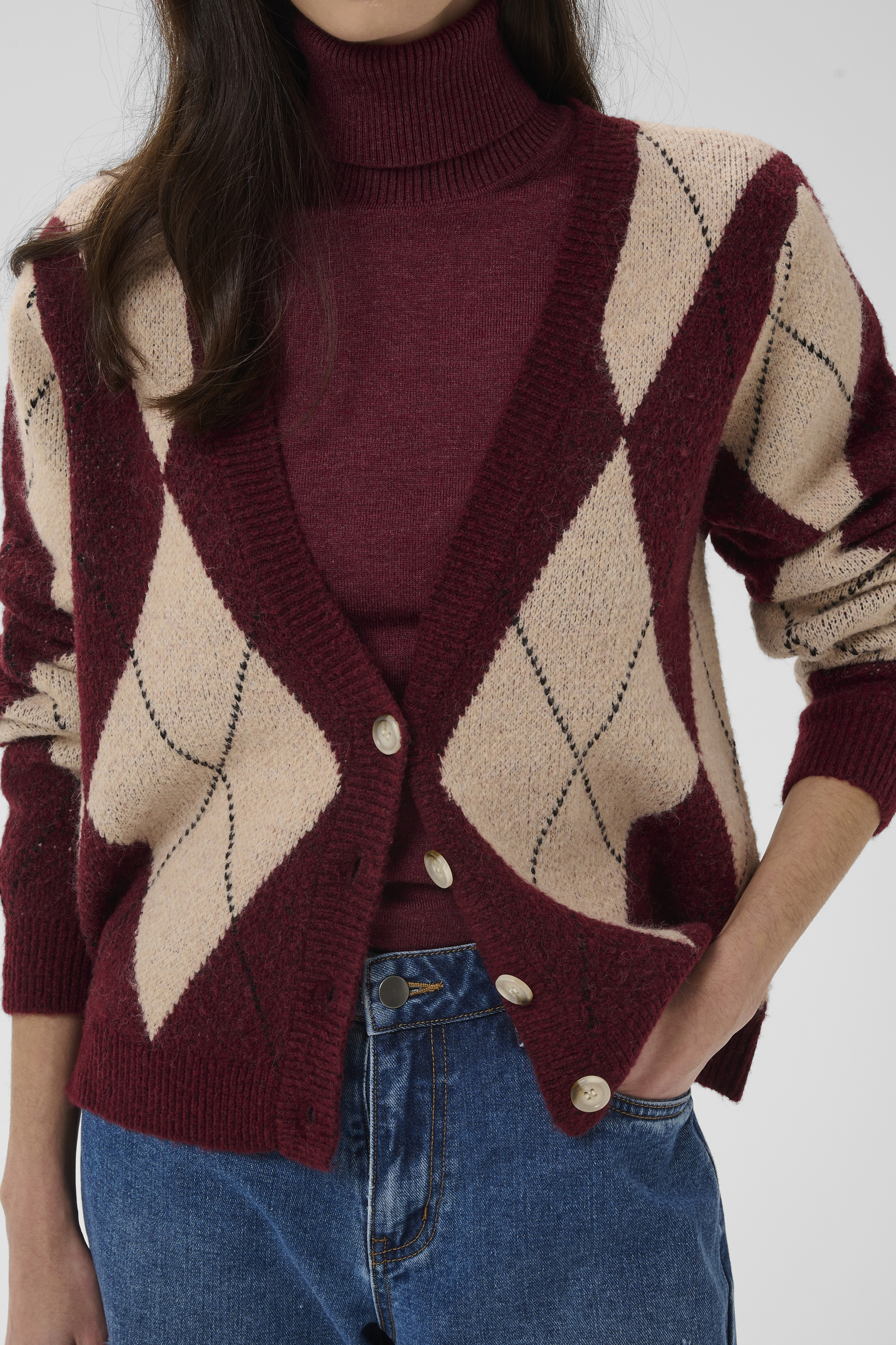 CUargyle Cardigan Burgundy Vinröd kofta med argylemönster - 7