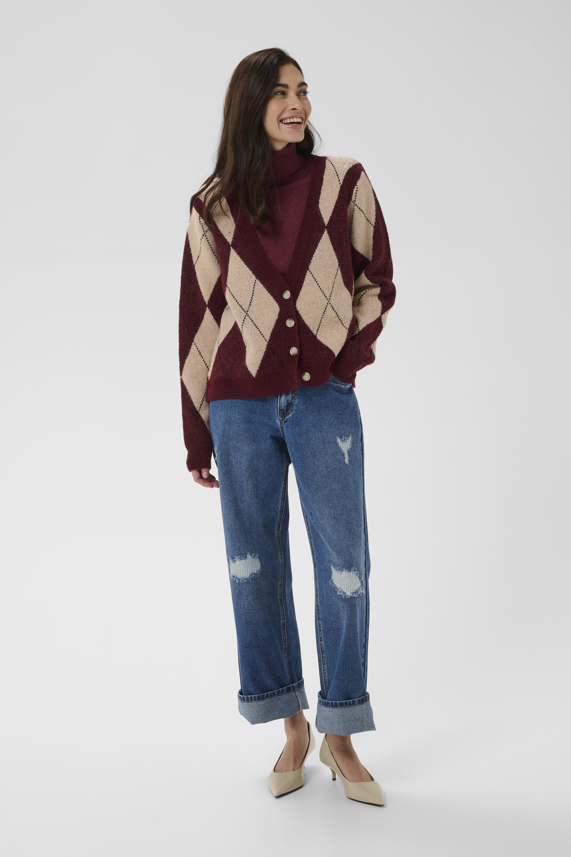 CUargyle Cardigan Burgundy Vinröd kofta med argylemönster