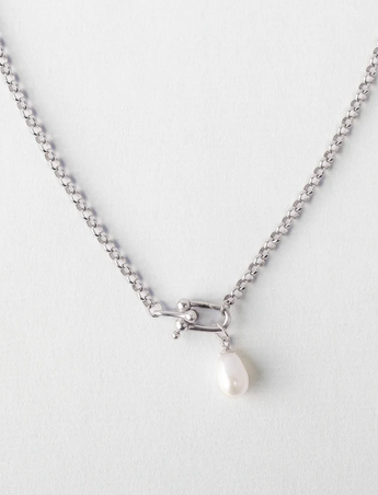 Droplet Pearl Pendant Necklace | Silver