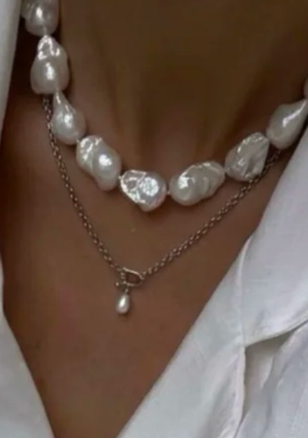 Droplet Pearl Pendant Necklace | Silver - 3