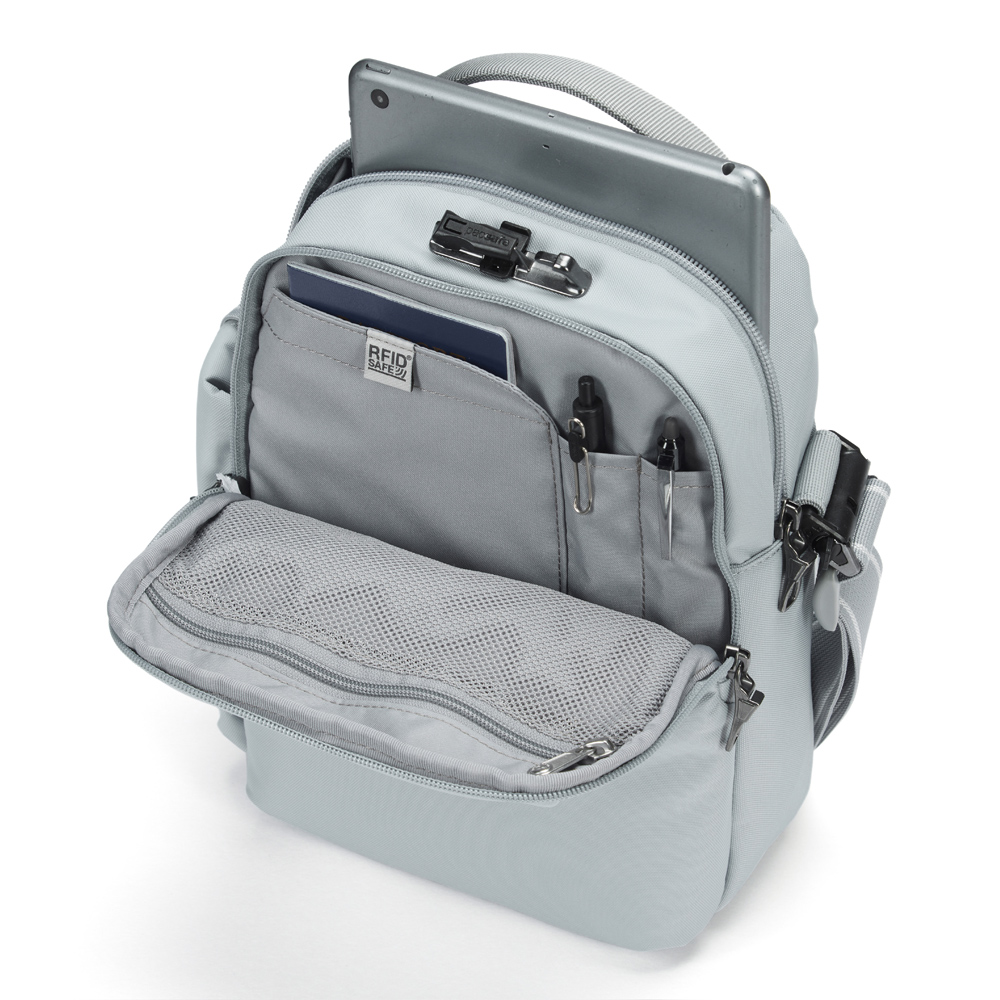 Stöldsäker axelremsväska - PACSAFE V Tour Crossbody Digital Grey - 2