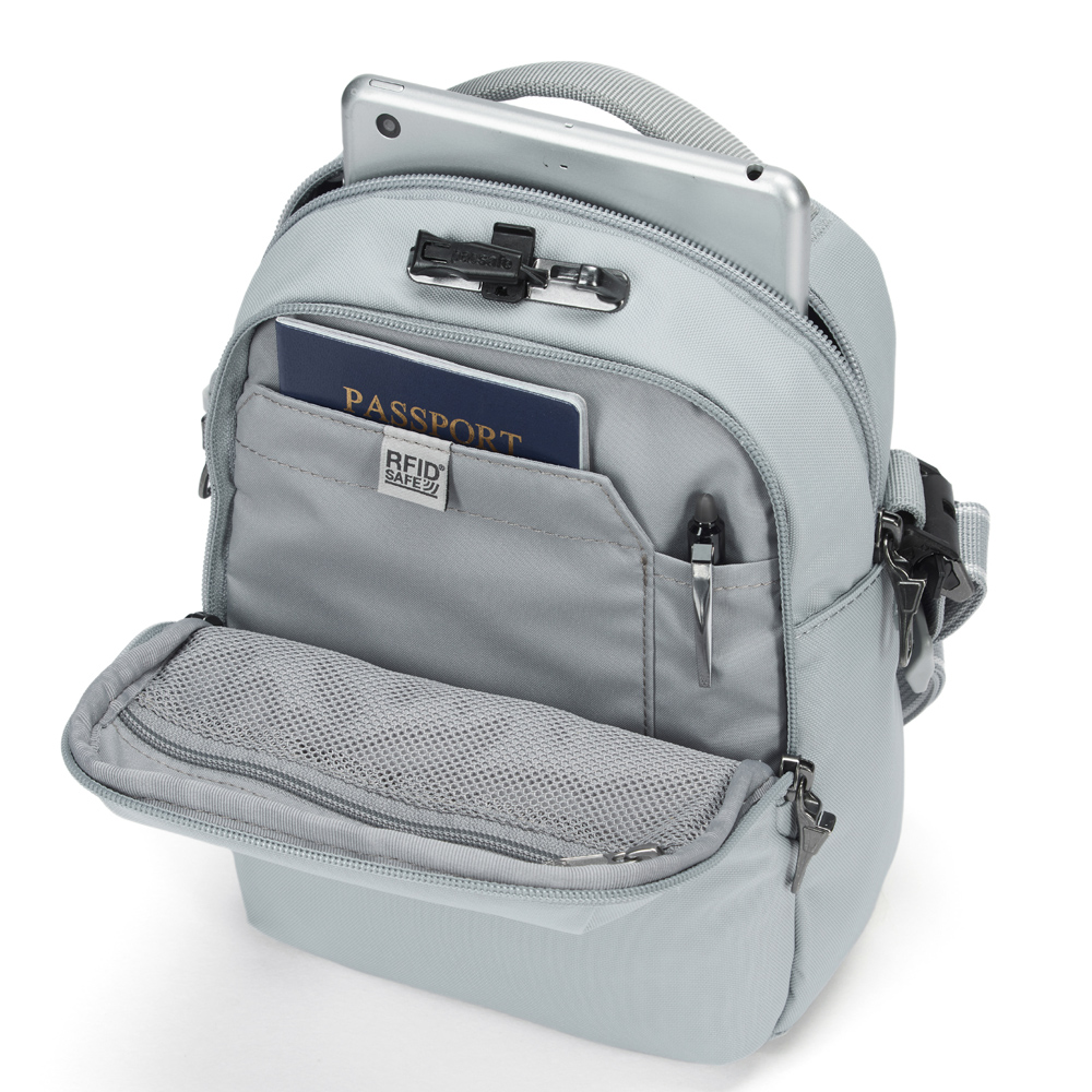Stöldsäker axelremsväska - PACSAFE V Companion Crossbody Bag Digital Grey - 2