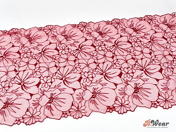 Dark red non-stretch lace with flowers - 25 cm