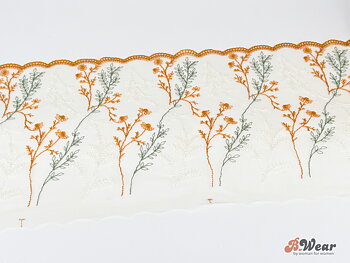Mustard yellow and sage green embroidered non-stretch lace - 25 cm