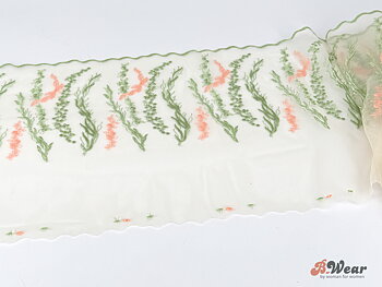 Ivory stum spets med broderade blommor - 21 cm 