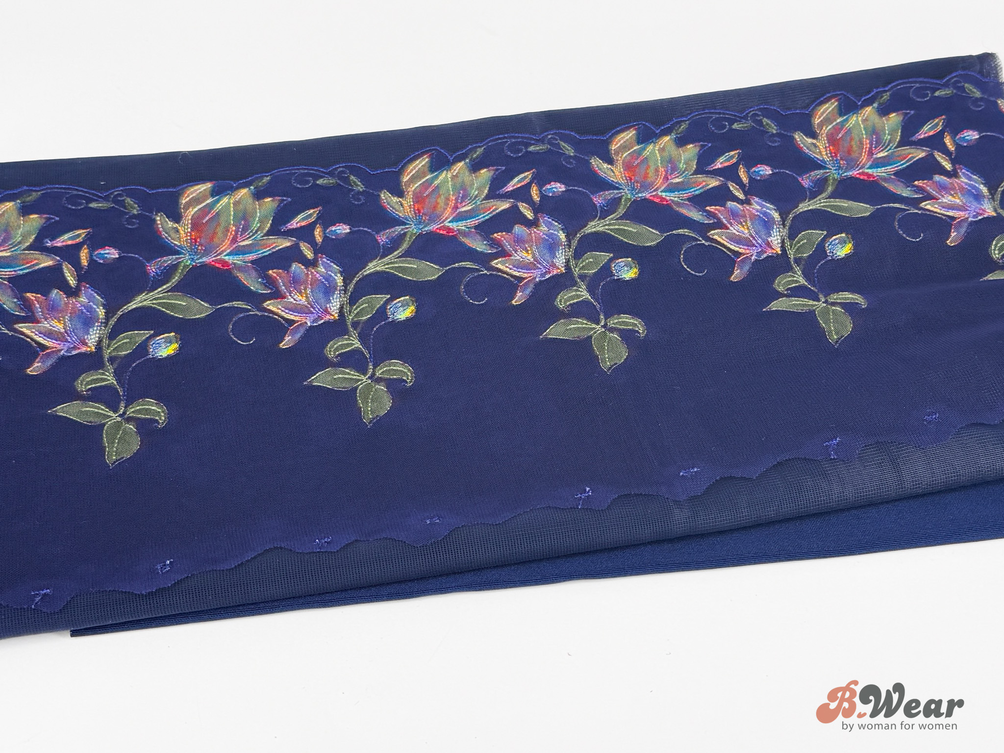 Dark blue lace with colorful flowers - 18 cm