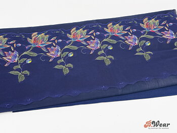Dark blue lace with colorful flowers - 18 cm