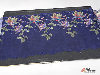 Dark blue lace with colorful flowers - 18 cm