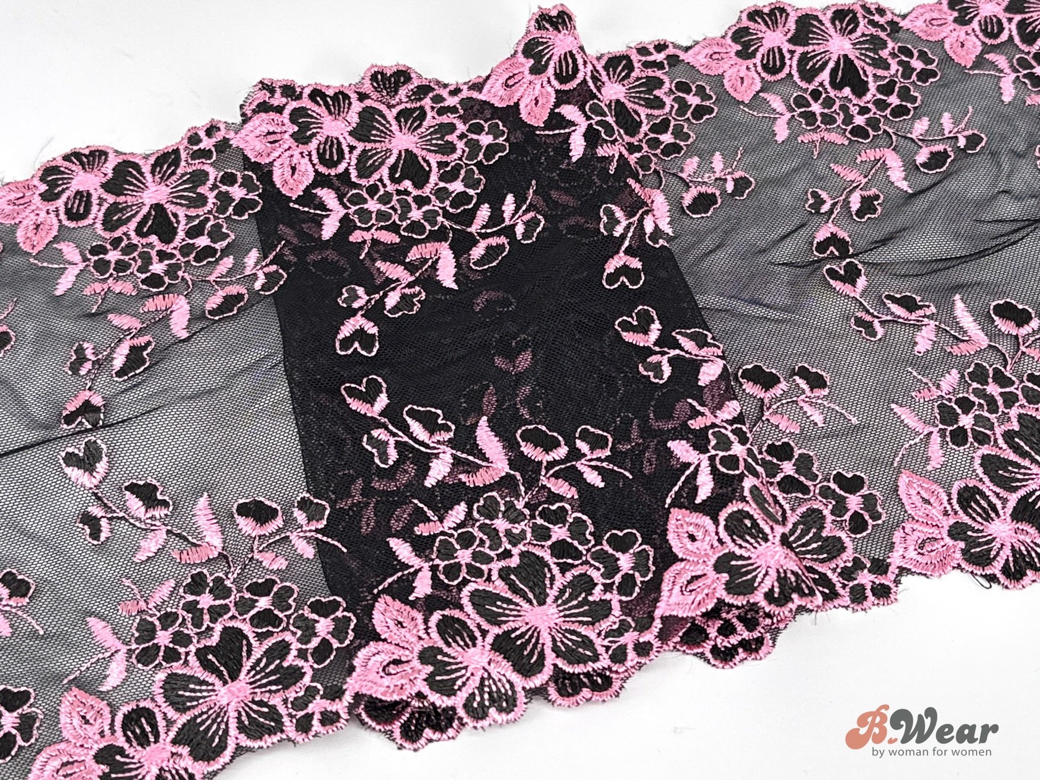 Black tulle lace with pink flowers - 25 - 2