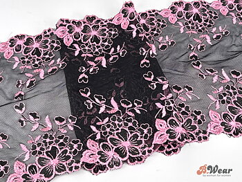 Black tulle lace with pink flowers - 25