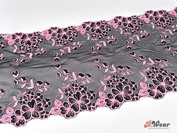 Black tulle lace with pink flowers - 25