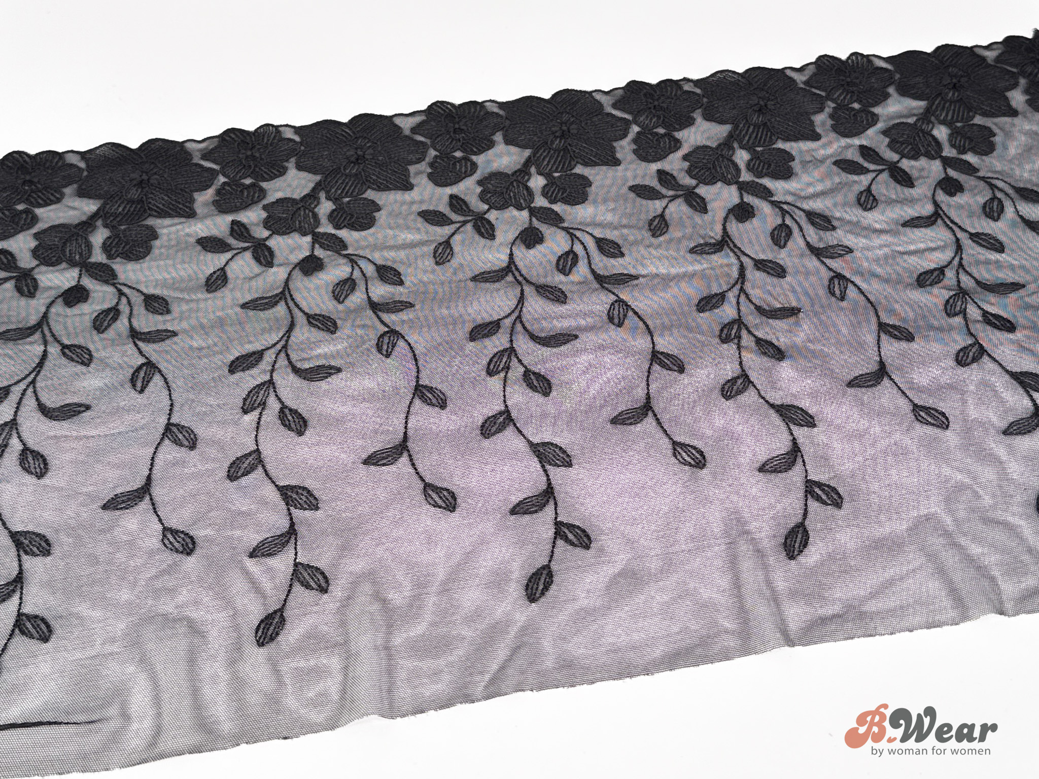 Black mesh lace with embroidered flowers - 27