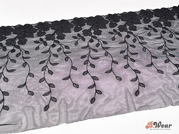 Black mesh lace with embroidered flowers - 27