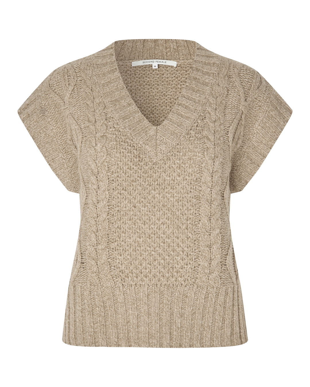 Väst Janne v-ringad mönsterstickad beige - 4
