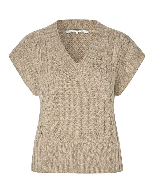Väst Janne v-ringad mönsterstickad beige - 4