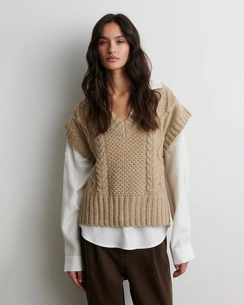 Väst Janne v-ringad mönsterstickad beige - 3