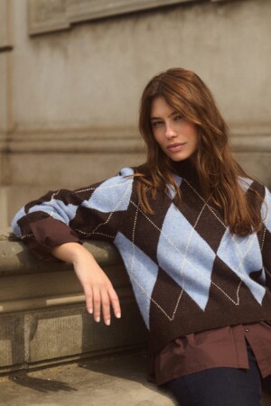 CUargyle Pullover Brown/Blue Argyle Blå/brun kofta med argylemönster